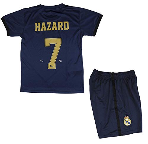 Real Madrid Conjunto Camiseta y Pantalón Segunda Equipación Infantil Hazard Producto Oficial Licenciado Temporada 2019-2020 Color Azul Marino (Azul Marino, Talla 8)