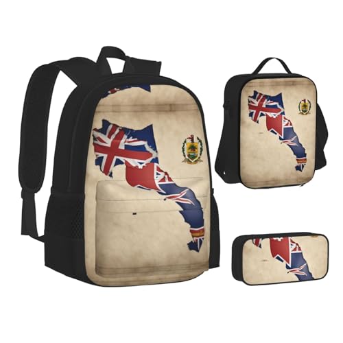 nanger Cayman Islands Flag Map Print 3-Piece Set Backpack, Lunch Bag And Pencil Case, For Travel, College, And Daily Use2