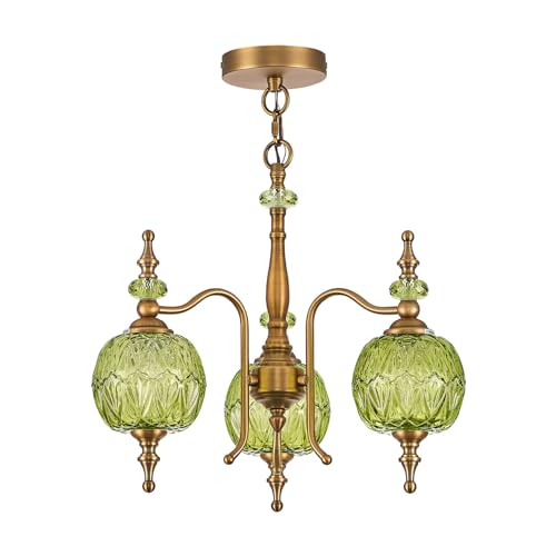 TLOLGT Vintage Green Pendant Lighting Fixtures,Victorian 3-Light Chandeliers for Kitchen Bedroom Living Room Dining Room Hallway