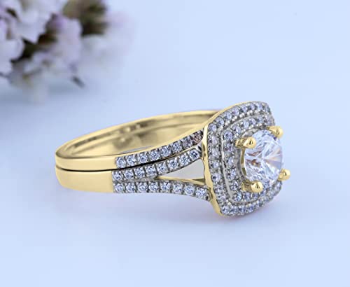 Dazzlingrock Collection 2.70 ctw Round Cubic Zirconia Double Halo Engagement Ring Set for Her (6mm Center Stone) in Solid Gold4