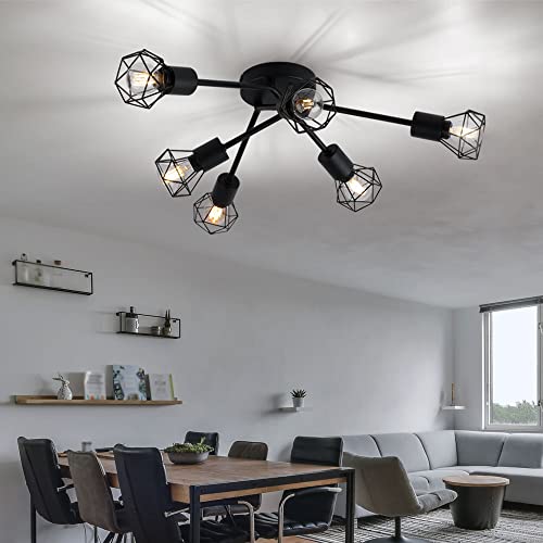 RETRO Decken Lampe schwarz Wohn Zimmer Beleuchtung Käfig Spot Strahler Leuchte Globo 54802S-6