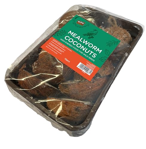 Extra Select Half Coconut Wild Bird Treats with Mealworms Pack of 10 - High Energy Hanging Suet Feeders