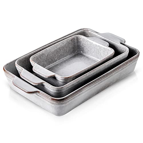 KOOV Bakeware Set, Ceramic Baking Dish Set, Rectangular Casserole Dish Set, Lasagna Pan, Baking Pans Set for Cooking, Cake Dinner, Kitchen, 9 x 13 Inches, Reactive Glaze 3-Piece, Variable Grey