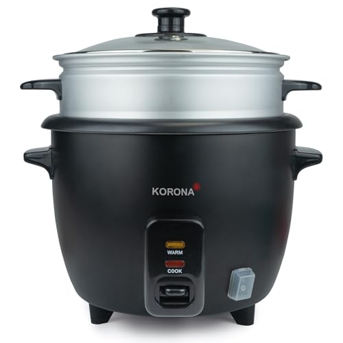 Korona 58020 Cuiseur à riz 2 en 1 I avec insert cuisson vapeur I 1,0 l I Casserole avec revêtement antiadhésif I Fonction maintien au chaud I Avec cuillère et verre doseur | Puissance : 400 W