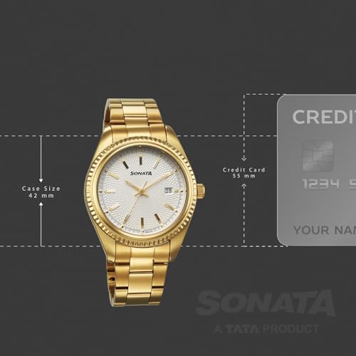 Image of Sonata Festive 2.0 Quartz Silver Round Dial Men's Watch | Stainless Steel Strap Material | Watches for Men Analog - 77198YM01