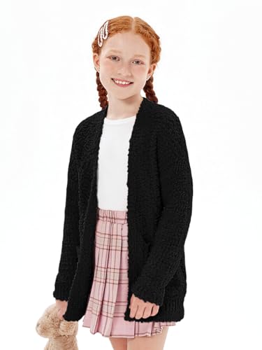 Imily Bela Girls Cardigan Open Front Popcorn Knit Long Sleeve Sweaters Coat with Pockets3