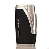 Piioket Windproof Honest Double Nozzles Lighter Jet Torch Flame Butane Gas Cigar Cigarette Lighter - Black
