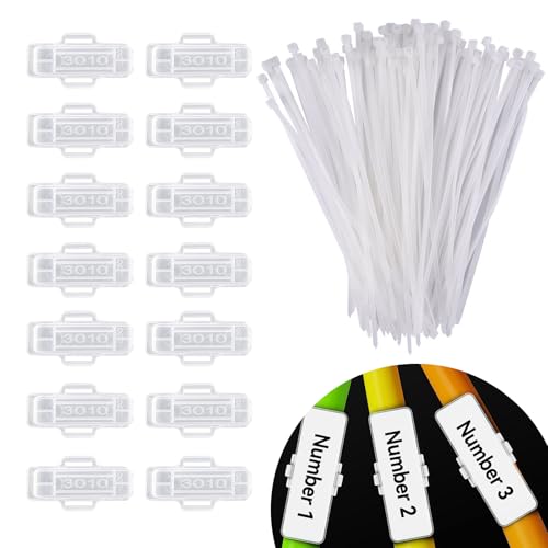 100 Pezzi Etichette per Cavi Trasparente, Targhette Segnacavi Eelettrici, Scatola per Etichette Impermeabili per Cavi, con 100 Fascette, per Etichettare e Ordinare Cavi di Tutti i Tipi, 10 x 30mm