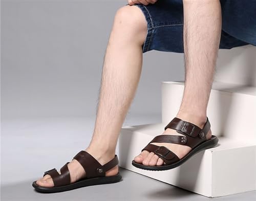 Men's Summer Leather Buckle Casual Flat Sandals With Adjustable Ankle Straps Slip-On Beach Sandals Open Toe Non-Slip Soft Comfortable Slide Sandals For Men3