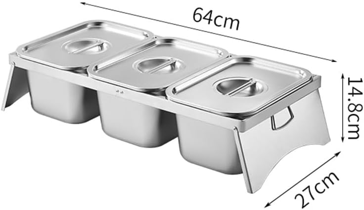 Commercial Spice Rack Set, Countertop Condiment Holder with Handle, Stainless Steel Pizza Combination Plate for Hotel Party Cheese Sauce Lettuce(Silver-B,64x27x14.8cm)