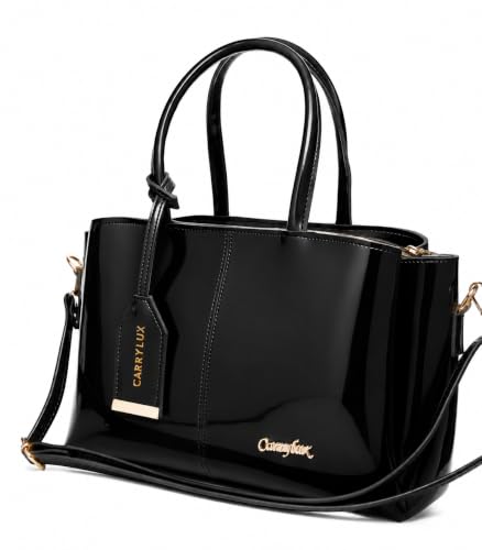 Image of Carrylux Women's Top Handle Bag | Hand Held bag | Stylish Patent Synthetic Leather Handbag with Dual Handles & Detachable Sling Strap | Beige Shoulder Purse for Work & Casual Outings
