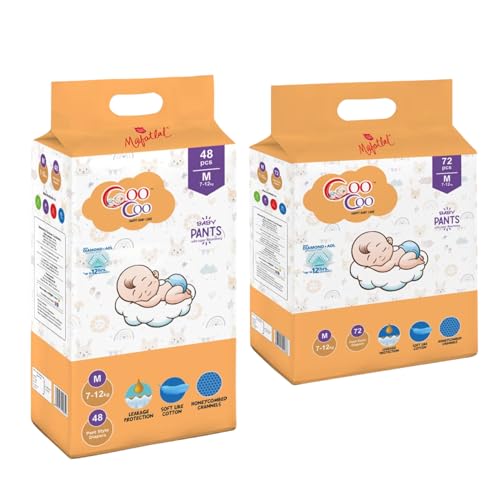 Image of Coo Coo By Mafatlal Extra Dry Baby Pull-Up Premium Diaper Pant, Size M (Medium), 120 Count | 7-12 kg | Up to 12 Hrs Protection | Super Absorbent Core | Soft Elastic Waist | Leak Protection