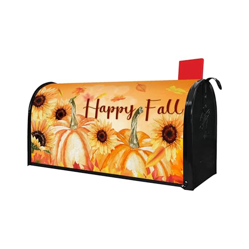 Happy Fall Pumpkin Sunflower Maple Leaf Magnetic Mailbox Cover Standard Size 18 x 21 - Thanksgiving Harvest Autumn Mailbox Wrap for Garden Yard Outside Post Letter Box