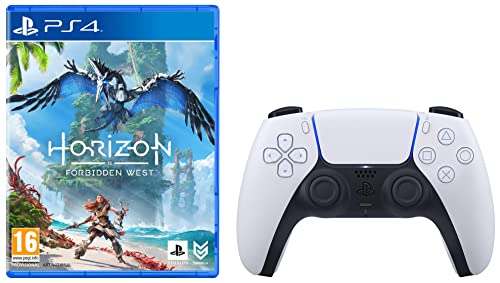 Image of Sony Dualsense Wireless Controller | Playstation 5 (White) & Horizon Forbidden West | Standard Edition | Ps4 Game (Playstation 4)