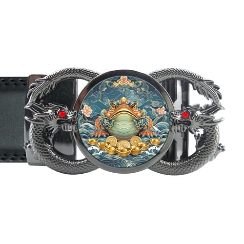Feng Shui Ratchet Belt of Men,Lucky Toad Fortune Cat Pattern Printing,Ideal for Attracting Wealth,Good Luck Belt for Money3