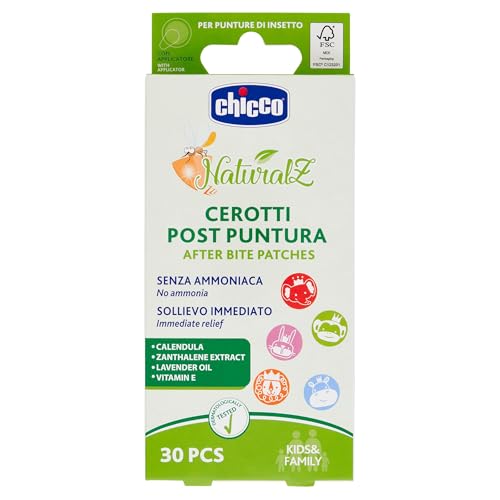 Chicco Tiritas Pospicaduras, Parches contra el picor de las picaduras de insectos, sin amoníaco, con caléndula, aptas para niños, 3 años +, Acción calmante y refrescante