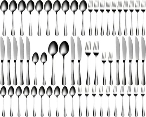 Xespis Besteck Set 12 Personen, 60 teilig Edelstahl Bestecksets, mit Steakmesser, Elegantes Essbesteck, Hochglanzpoliert und Spülmaschinenfest, mit...