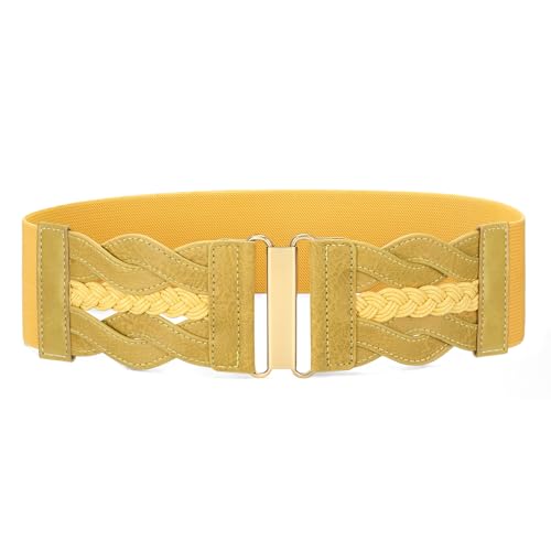 SANSTHS Vintage Stretchy Belt for Women, Womens Wide Elastic Belts for Dresses Coats, Fashion Womens Belts with Gold Buckle