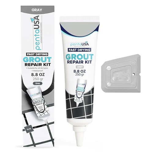 Grout - Ready Mixed Grout Reviver - Fast Drying No Sealer Required Perfect for Bathroom Shower and Kitchen + Mould Protection - 250gr (Grey)