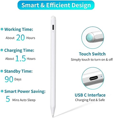 Image of GADGETSWEAR Stylus Pen for Android, iPhone, iPad, Tablet & Smartphones - High Precision Fine Point Disc Tip, Type-C Charging, Long Battery - Universal Touch Screen Pen for Pro Drawing & Writing, White
