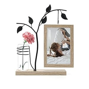 Sapowerntus 4×6 Picture Frames, Rustic Family Desk Photo Frame, Flowers Plants Floating Double-Sided Glass Vase Office…