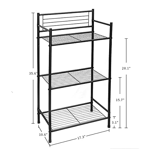 L&H Unico 3-Shelf Tier Standing Unit Storage Wire Shelving Multipurpose Rack Organizer With 4-Hooks For Bathroom Laundry Kitchen Office, Black #TOP6