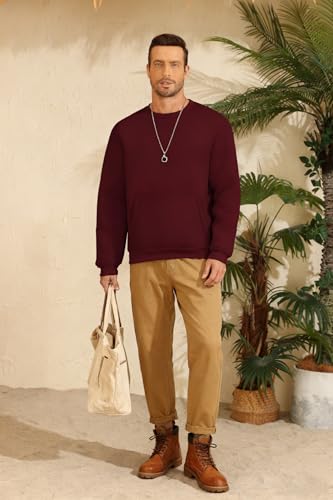 ZITY Mens Crewneck Sweatshirt Heavy Warm Fleece Sherpa Lined Pullover Shirts Athletic Thermal Long Sleeve Sweatshirts Wine red - image 6