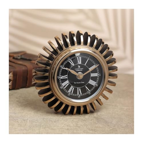 Image of Decor de Maison Brings Handcrafted Edgesculpt Table Clock for Living Room, Bedroom, Study Table, Office Desk | Classic Non-Ticking Tabletop Battery Operated Analog Desk Clock (Gold)
