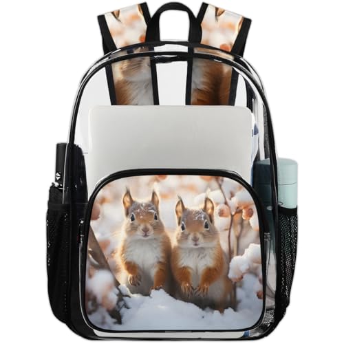 Squirrels Snow Clear Backpack Stadium Approved PVC Backpacks for Adults Heavy Duty Clear Bag for Work Security Travel College