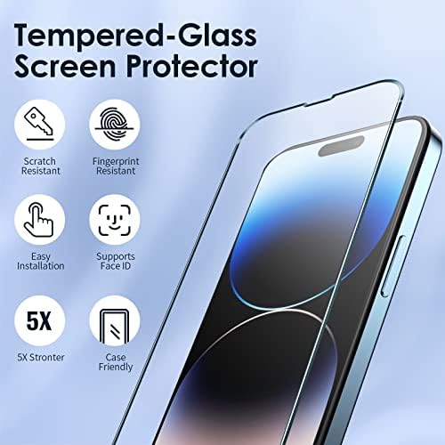 Kiewhay Tempered Glass Compatible with iPhone 14 Pro Screen Protector 6.1'', [Not for iPhone 14] [9H Hardness] [No Bubbles] [with Installation Frame] 99.99% HD Tempered Glass Screen Protector - 3 Pcs