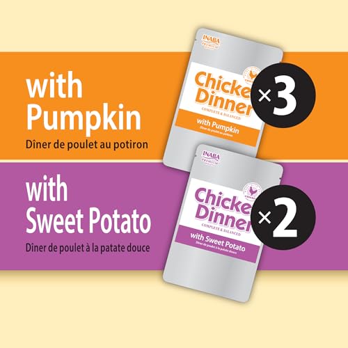 Image of INABA Chicken Dinner for Dogs, Soft Pate Wet Dog Food, Complete & Balanced, 2.4 oz. Pouch, 15 Pouches, Pumpkin & Sweet Potato Variety