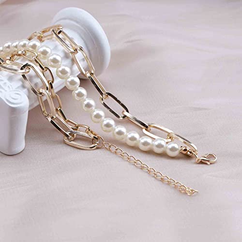 Erimberate Vintage Pearl Cross Pendant Necklace Layered Pearl Choker Necklace Gold Paperclip Chain Necklaces Engraved Coin Necklace Choker Jewelry For Women And Girls #TOP3