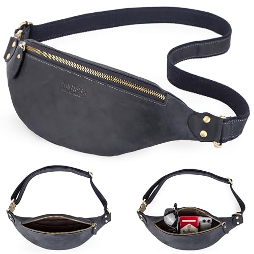 Top Grain Genuine Leather Slim Fanny Pack for Man &