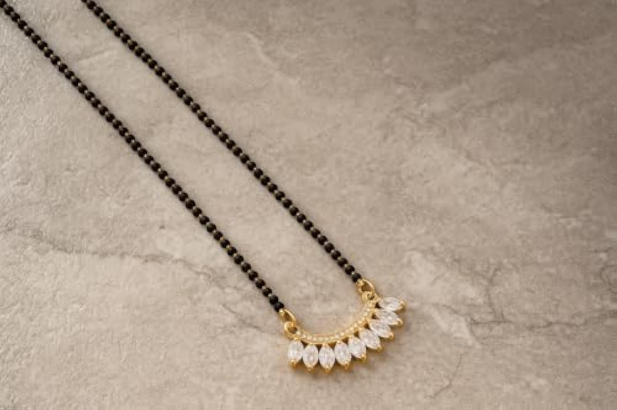 Gold Plated Mangalsutra with CZ Stone & Leaf Design Pendant
