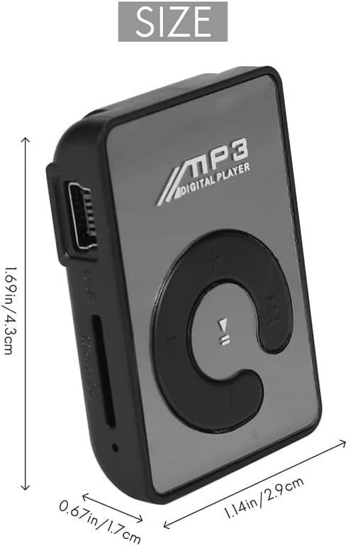 Image of BIGASUO Mini Mirror Clip USB Digital Mp3 Music Player Support 8GB SD TF Card Black, Dark Black