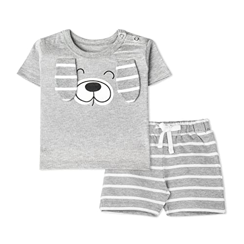Image of ARIEL Baby Boys & Baby girls Cotton Printed Round Neck Half Sleeve T-shirt & Short Summer Clothing Sets