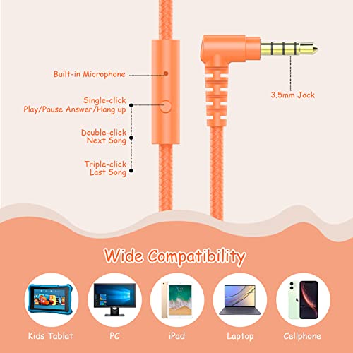 Baseman Kids Headphones With Microphone For School Foldable Earphones Kids On Ear Wired Headphones With Volume Control Corded Headset For Boys Girls Children Toddler Travel Computer - Orange #TOP4