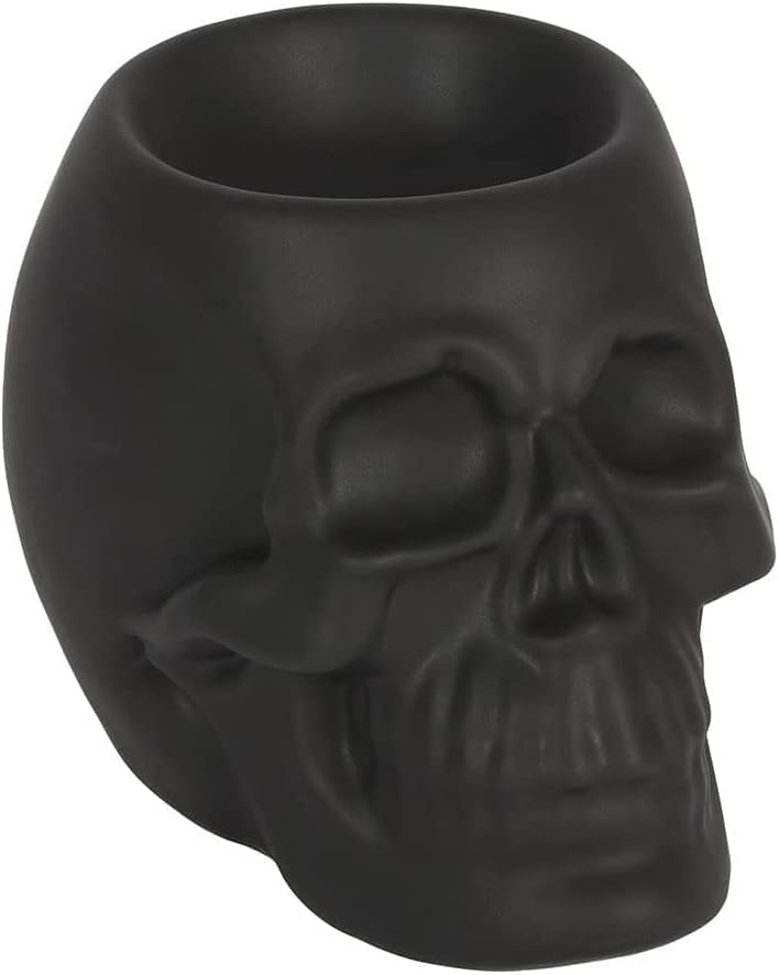 ANNAFI Oil Burner, White Skull Burner, Essential Oil and Wax Melts Tea Light Holder Scented Diffuser Suitable for Spooky Décor Witchcraft (Black)