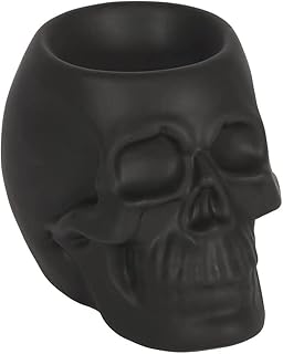 ANNAFI Oil Burner, White Skull Burner, Essential Oil and Wax Melts Tea Light Holder Scented Diffuser Suitable for Spooky Décor Witchcraft (Black)