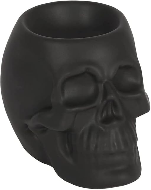 ANNAFI Oil Burner, White Skull Burner, Essential Oil and Wax Melts Tea Light Holder Scented Diffuser Suitable for Spooky Décor Witchcraft (Black)
