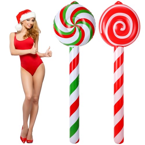 Rotatingpals 2 Pcs 54 Inch Christmas in July Decorations Inflatable Candy Lollipop Pool Noodles Jumbo Blow up Lollipop Candy Floating Noodle for Adult July Christmas Party Birthday Holiday Celebration