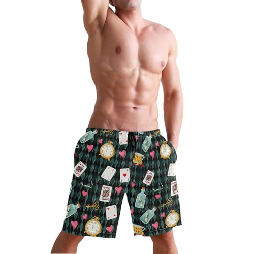 Quick Dry Playing Cards Men's Swimming Shorts Swim Trunks with Mesh Lining Beach Wear - S4
