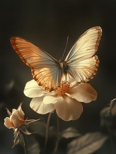 5D Diamond Painting Butterfly, Plant Diamond Art Kits Adults, DIY Full Round Drill Gem Art Paintings, Crystal Rhinchestone Embroidery Cross Stitch Adult Crafts Kits for Room Decor Gifts 40x54inch 9I-0