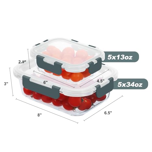 KOMUEE 10 Pack Glass Food Storage Containers, Meal Prep Containers with Lids, Airtight Glass Lunch Boxes, Freezer, Oven, and Microwave Safe - Image 3