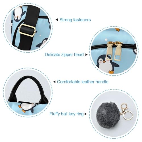Sac à dos femme imprimé pingouin bleu anti-pickpocket avec poches de rangement latérales - 5