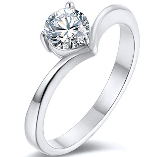 Jude Jewelers Stainless Steel Chevron Style Round Stone Solitaire Wedding Engagement Ring (Silver, 9)