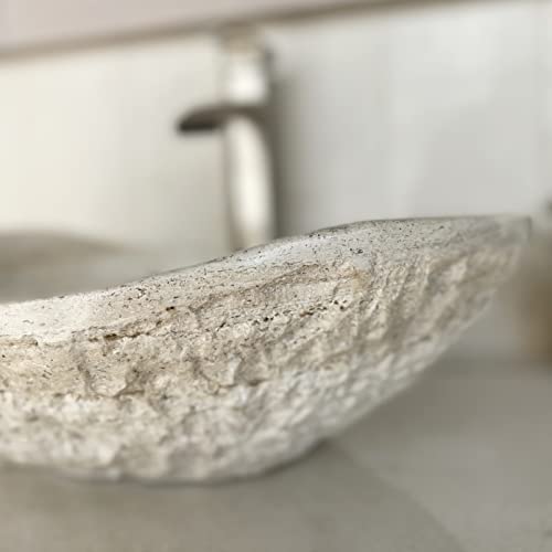 Shades Of Nature B01MAYBX0D Natural Travertine Chiseled Bathroom Vessel Sink - Oval Canoe Shape - Hand Carved Marble thumb #2