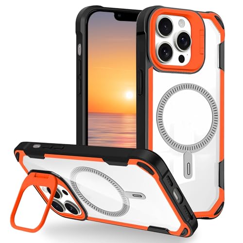 Coque silicone iPhone 11 orange magnétique transparente avec support rigide anti-choc