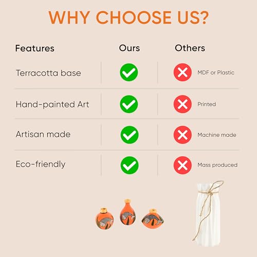 Image of Aakriti Art Creations Something's Fishy Terracotta Vase Set of 3 (Orange) | Hand-Painted Madhubani Art Flower Vases | Matte Finish Decorative Vases for Living Room, Table Decor & Gifting