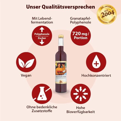 Foto von Dr. Jacob’s Granatapfel-Elixier vegan 500 ml I unverfälscht fruchtig-herber Granatapfel-Geschmack I 25 Portionen